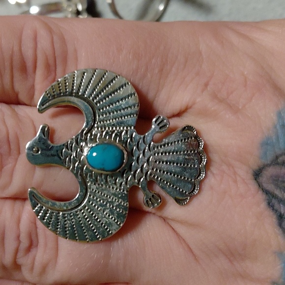 Silver Eagle Statement Ring with Turquoise Stone Size 8